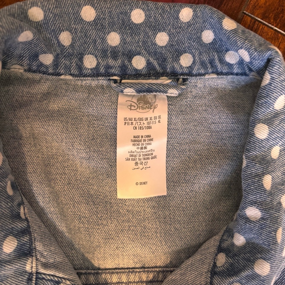 Disney Light Blue Polka Dot Denim Jacket with Minnie’s Red Bow Patch - Picture 5 of 8